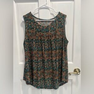 MISSING BRAND TAG Beautiful Green Brown Tan Printed Tank Top SIZE XL Pre Loved